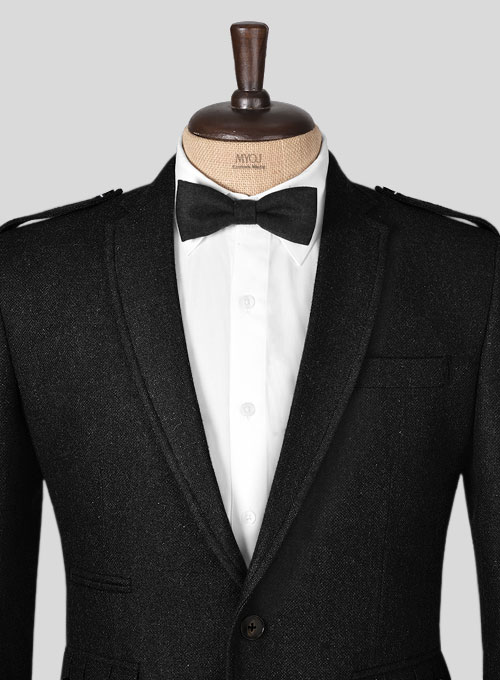 Vintage Plain Black Tweed Kilt Jacket