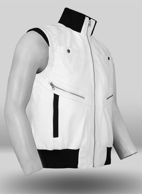 White Leather Biker Vest 314 Made To Measure Custom Jeans For Men & Women, MakeYourOwnJeans®