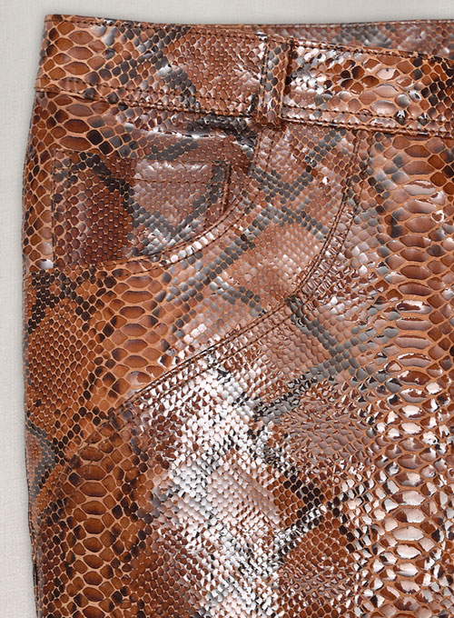 Bold Brown Python Leather Biker Jeans - Style #501