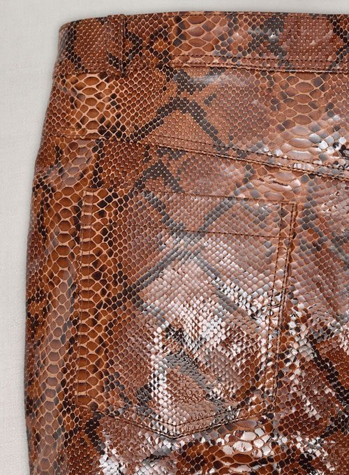 Bold Brown Python Leather Biker Jeans - Style #501
