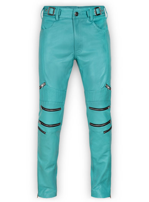 light blue leather pants