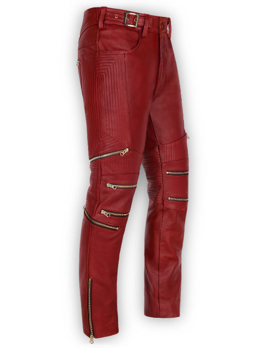 Cherry Red Electric Zipper Mono Leather Pants