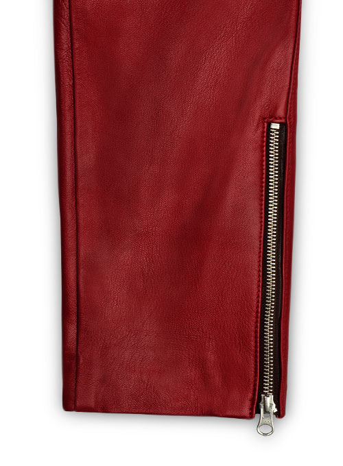 Cherry Red Electric Zipper Mono Leather Pants