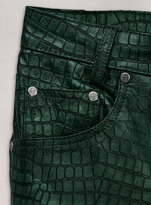 Croc Metallic Green Leather Pants - Jeans Style
