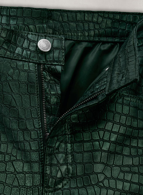 Croc Metallic Green Leather Pants - Jeans Style