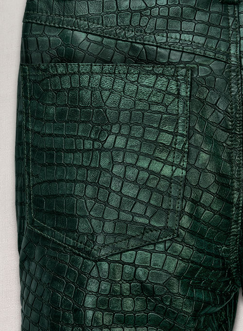 Croc Metallic Green Leather Pants - Jeans Style