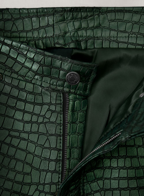 Croc Metallic Green Tiered Fringes Leather Pants