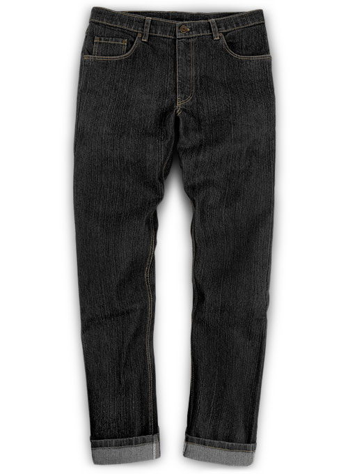 Stretch Cross Hatch Black Jeans - Hard Wash : Made To Measure Custom