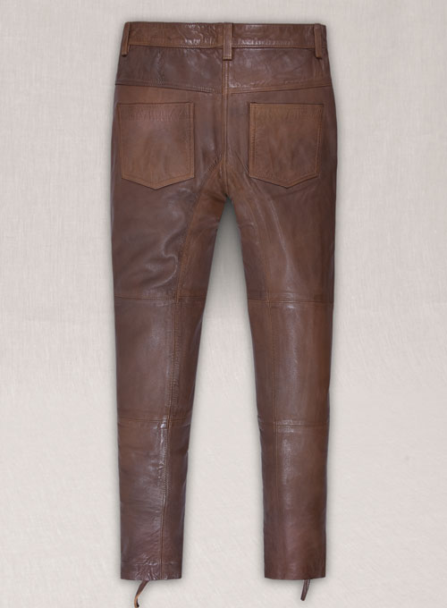 Spanish Brown Washed and Wax Leather Biker Jeans - Style #502