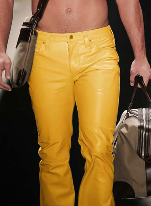 yellow leather trousers