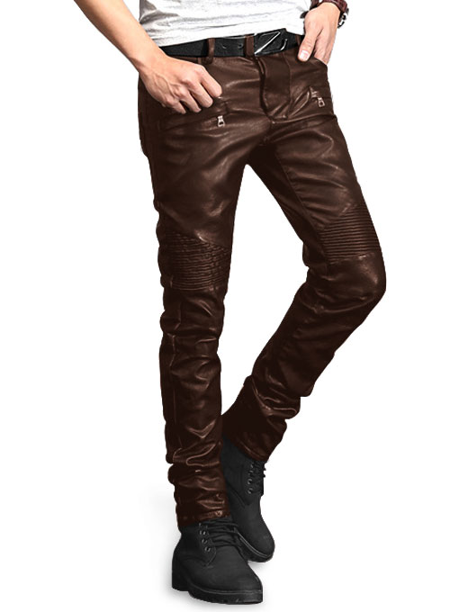Yonex Brown Stretch Vegan Leather Jeans Made To Measure Custom Jeans