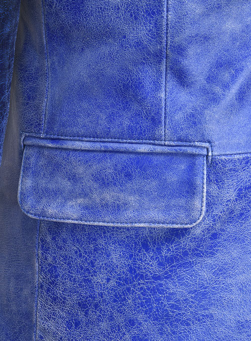 Artistic Blue Leather Blazer