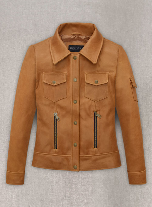 Canberra Tan Gigi Hadid Leather Jacket