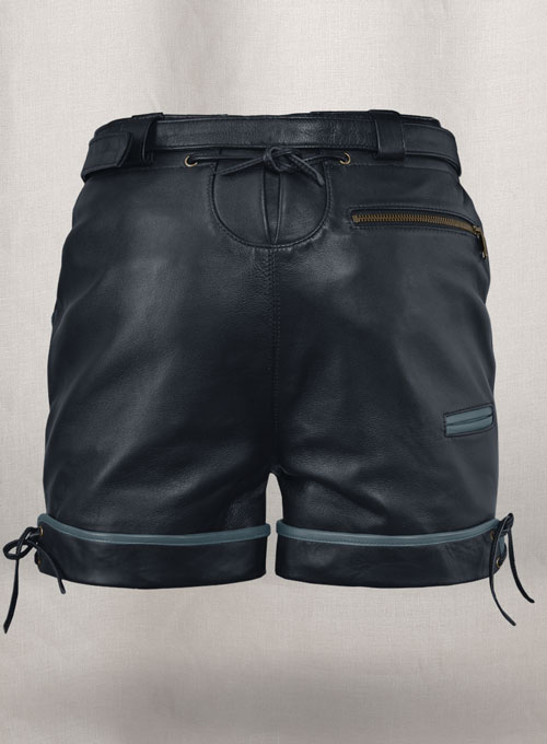 Dark Blue Leather Cargo Shorts Style # 364