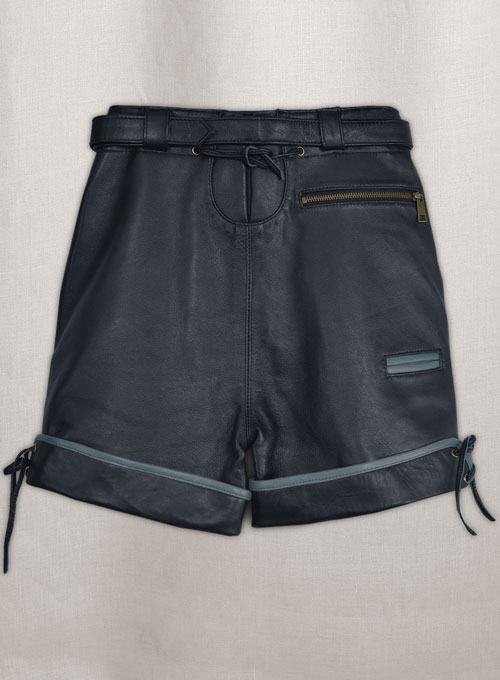 Dark Blue Leather Cargo Shorts Style # 364