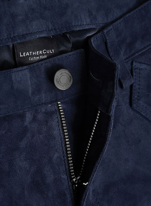 Dark Blue Suede Leather Cargo Jeans - Style 01-2