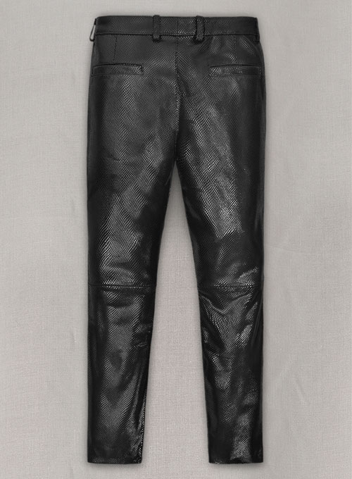 Snake Emboss Black Leather Pants