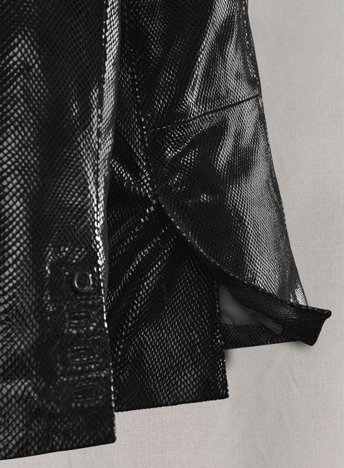 Snake Embossed Black Double Breasted Leather Suit