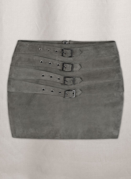Gray Suede Bossy Buckle Leather Skirt - #443
