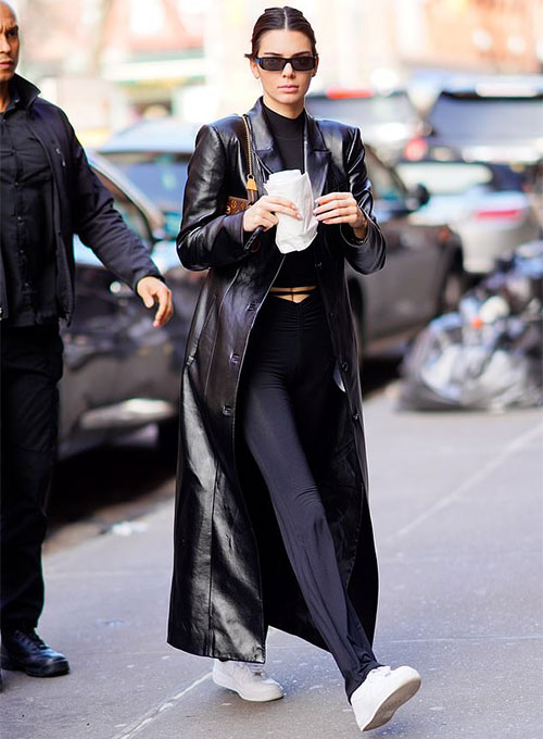 Kendall Jenner Leather Long Coat - Click Image to Close