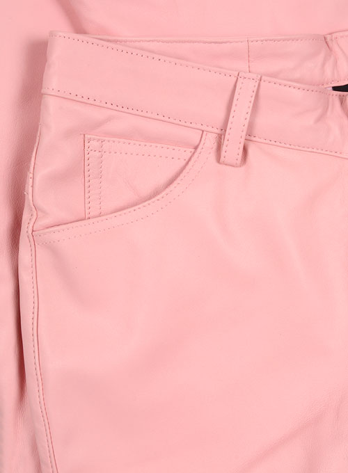 Light Pink Leather  Biker Jeans - Style #1