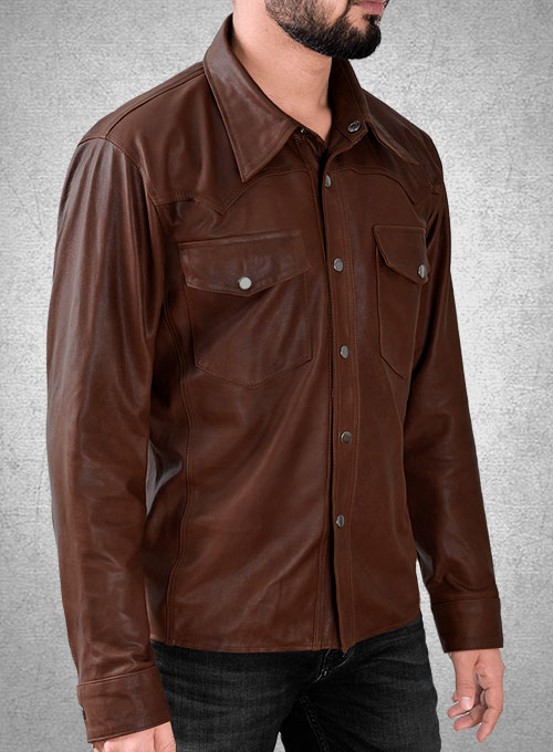 Light Weight Unlined Brown Leather Shirt - Click Image to Close