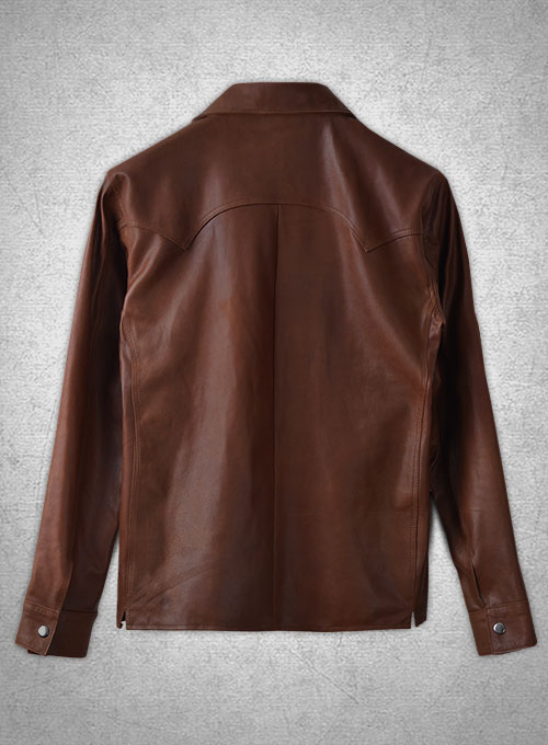 Light Weight Unlined Brown Leather Shirt - Click Image to Close