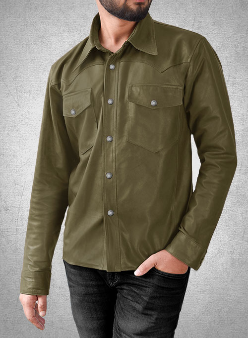 Light Weight Unlined Mauve Green Leather Shirt
