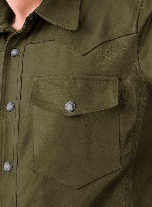 Light Weight Unlined Mauve Green Leather Shirt