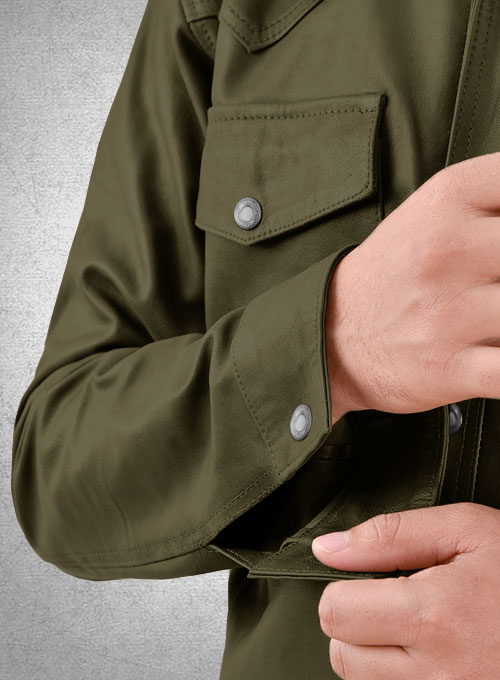 Light Weight Unlined Mauve Green Leather Shirt
