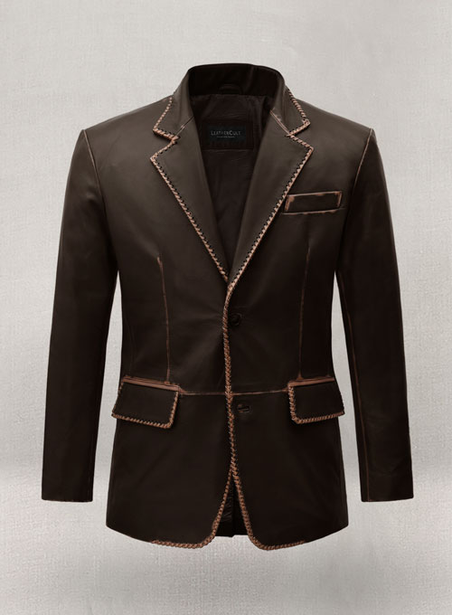 Rubbed Dark Brown Medieval Leather Blazer