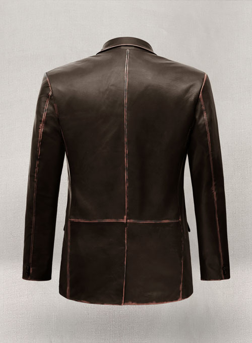 Rubbed Dark Brown Leather Blazer