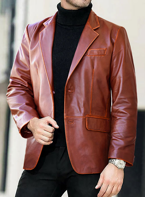 Rubbed Tan Brown Leather Blazer