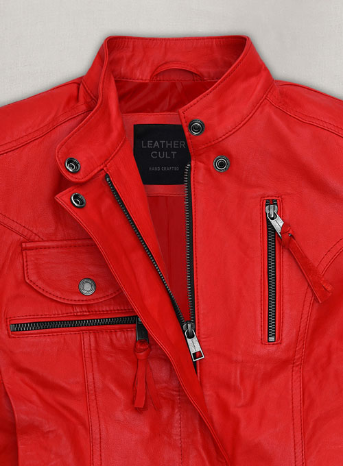 Soft Blood Red Washed and Wax Leather Jacket # 520