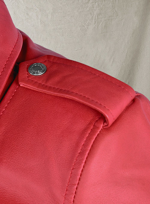 Soft Raspberry Red Gigi Hadid Leather Jacket #2