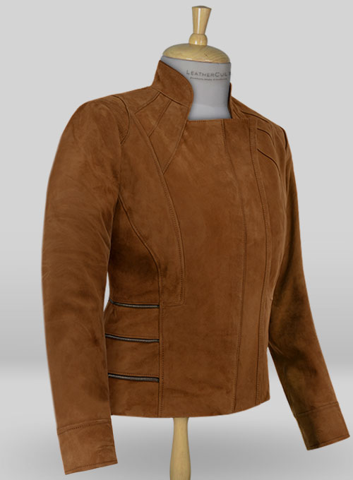 Soft Caramel Brown Suede Leather Jacket # 521