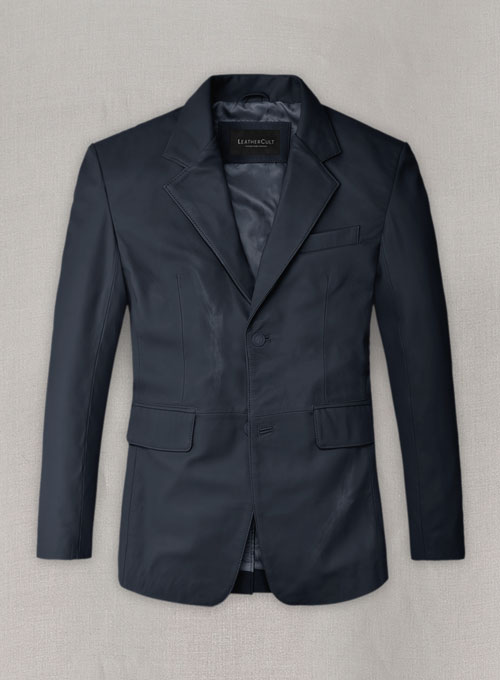Soft Deep Blue Leather Blazer