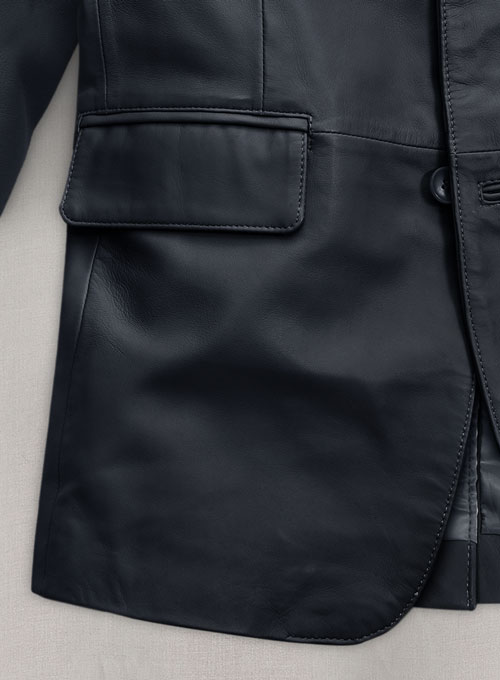 Soft Deep Blue Leather Blazer