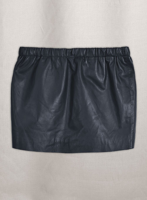 Soft Deep Blue Leather Skirt With Elastic Waist