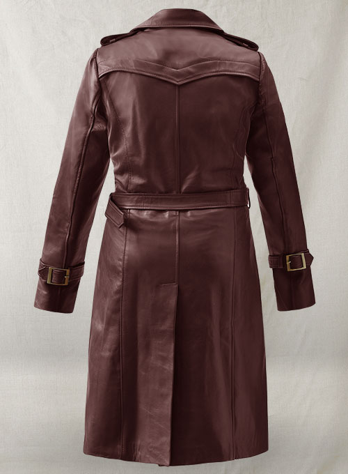 Soft Maroon Wax Halcon Leather Trench Coat