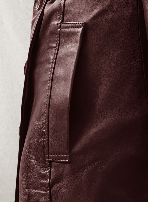 Soft Maroon Wax Halcon Leather Trench Coat