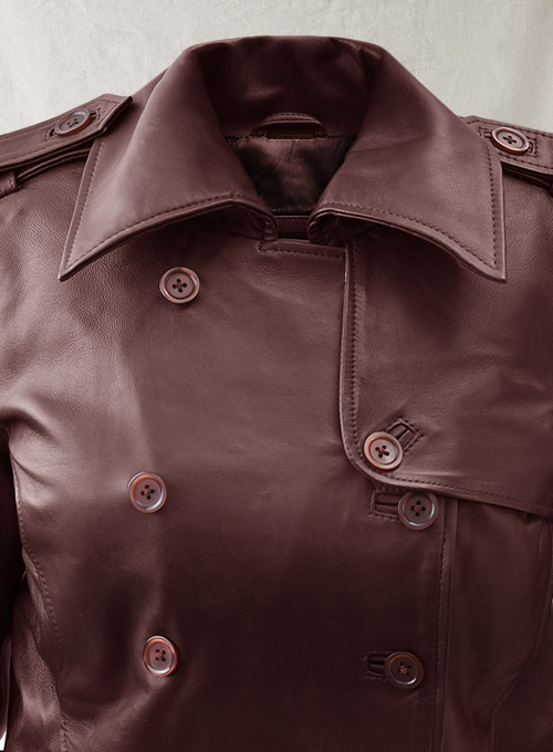 Soft Maroon Wax Halcon Leather Trench Coat