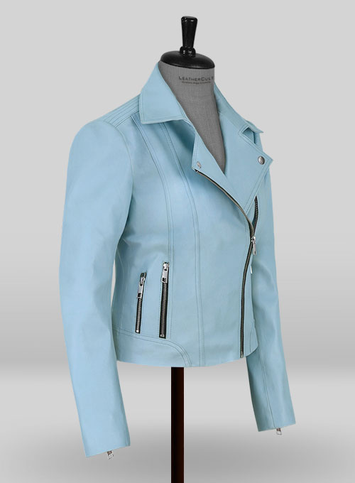 Spring Light Blue Stretch Leather Jacket # 213