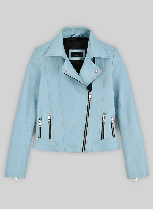 Spring Light Blue Stretch Leather Jacket # 213