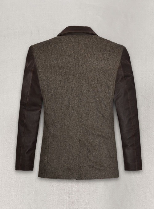 Vintage Dark Brown Herringbone Tweed Leather Combo Blazer # 652