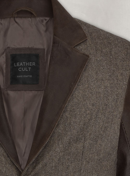 Vintage Dark Brown Herringbone Tweed Leather Combo Blazer # 652