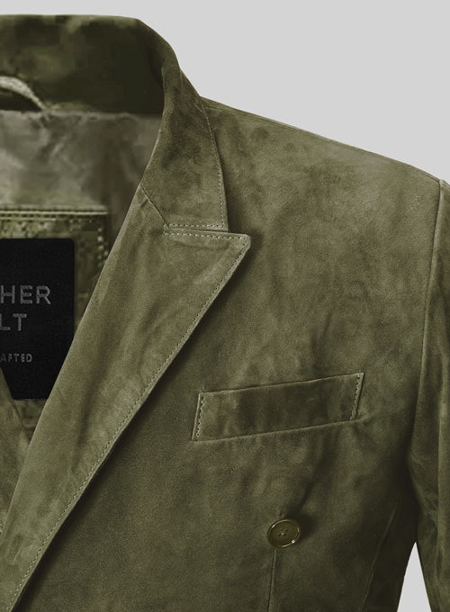 Woodland Green Suede Double Breasted Blazer