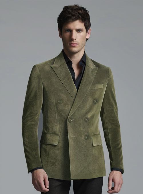 Woodland Green Suede Double Breasted Blazer