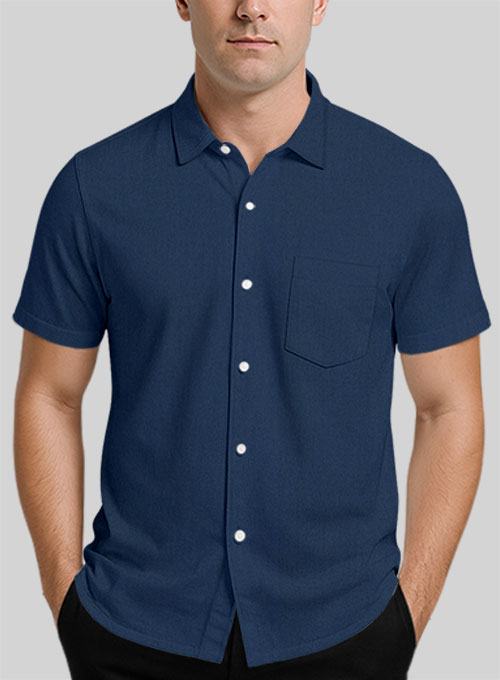Air Blue Stretch Poplene Shirt - Half Sleeves