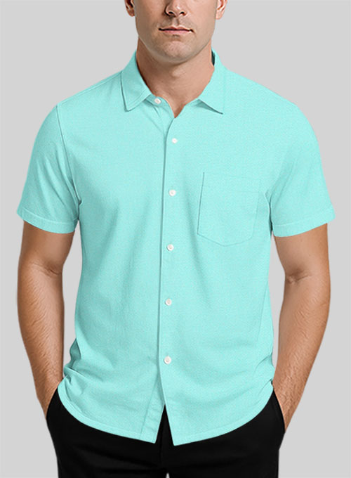 Aqua Blue Stretch Poplene Shirt - Half Sleeves